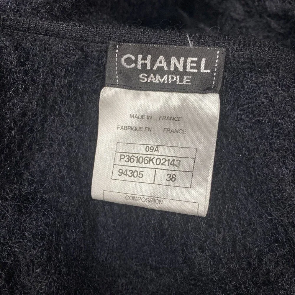 2009 CHANEL 09A Gossamer Mohair Knit Ruffled Fantasy Evening Jacket Black FR-38
